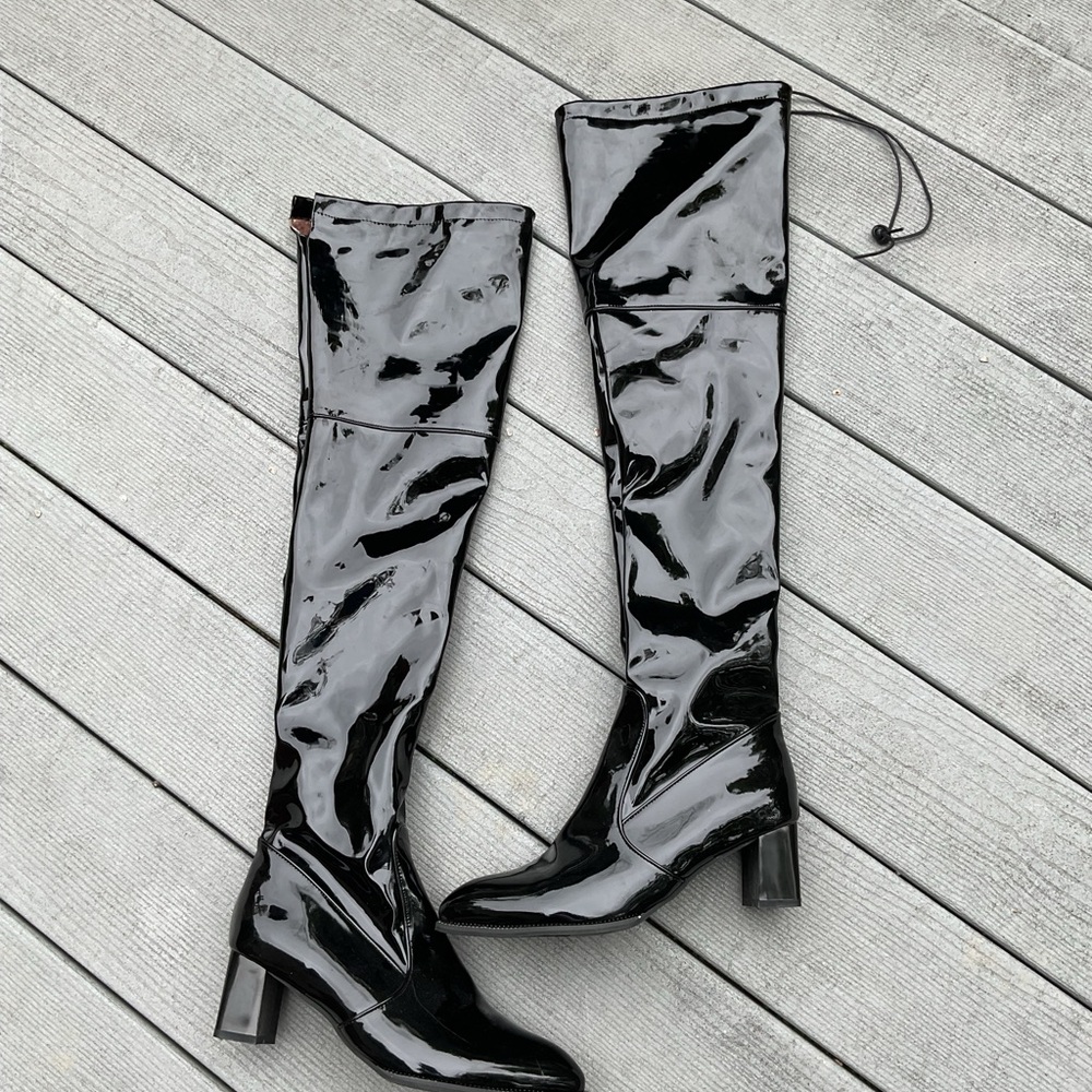 Black Patent Leather Thigh High Boots 44/12